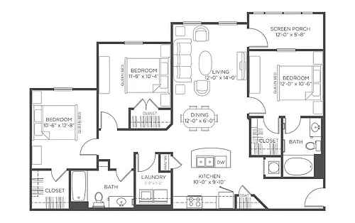 Floor plan 3b2bw