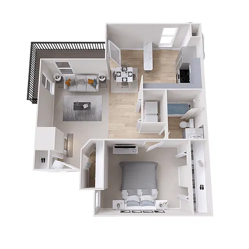 Floor plan 1 Bed 1 Bath (A2)