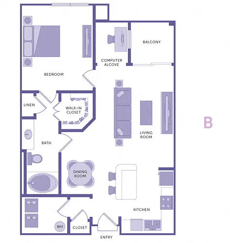 Floor plan 1 Bedroom 1 Bath Plan B Affordable