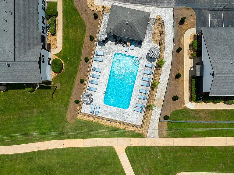 Aerial view of the pool & sundeck