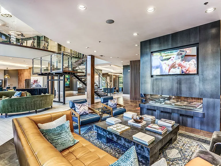 Luxe Lounge with Fireplace at The Hendry