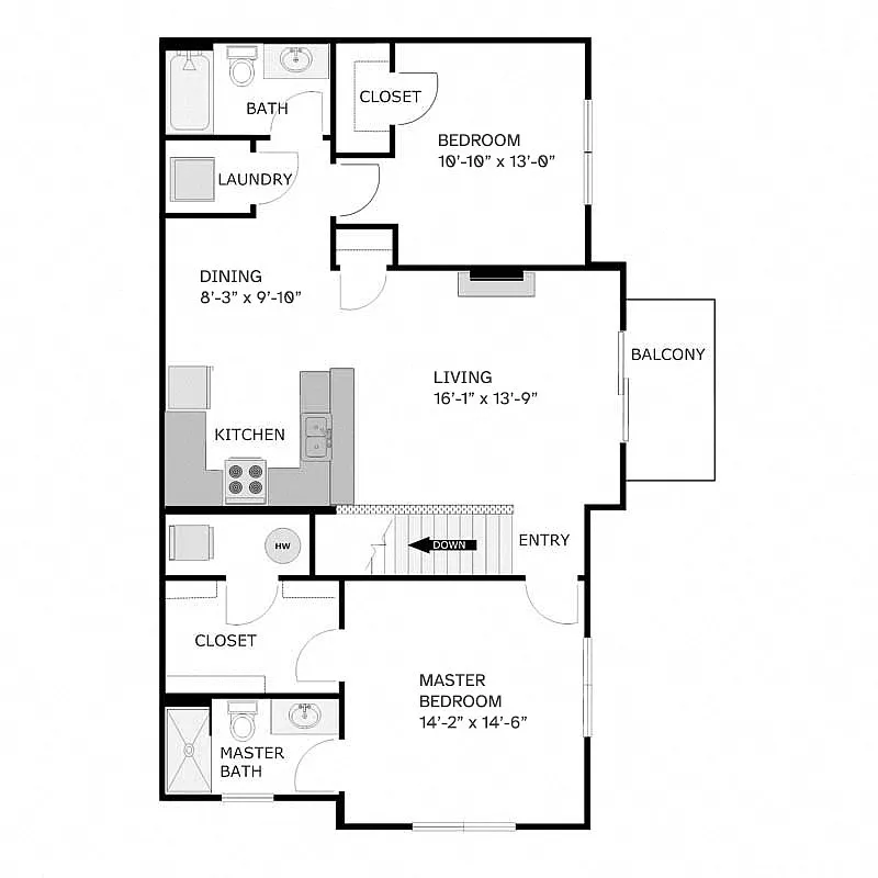 Floor plan 2 Bedroom 2 Bathroom - Upper Split