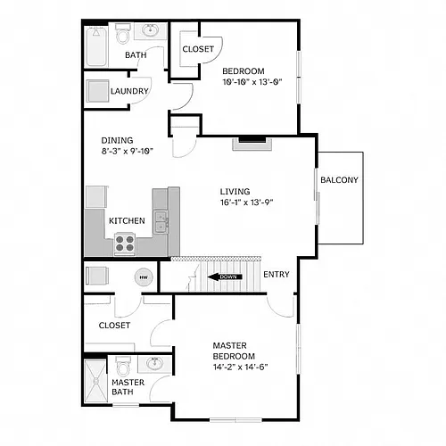 Floor plan 2 Bedroom 2 Bathroom - Upper Split