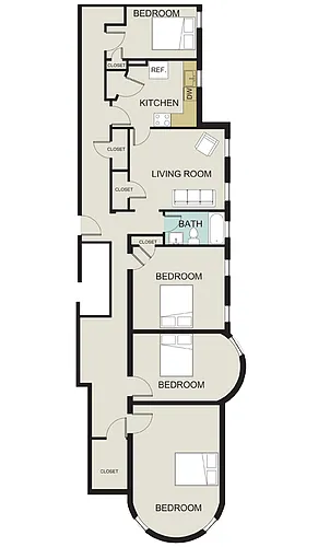 Floor plan 4 bedroom, 1 bath