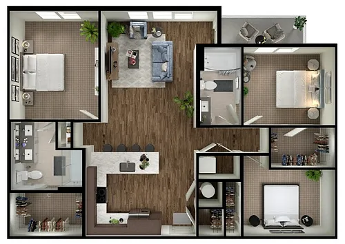 Floor plan 2 Bed, 2 Bath w/ Den B9D