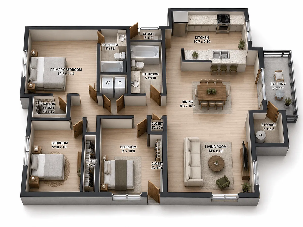 Floor plan 3 Bedrooms, 2 Baths