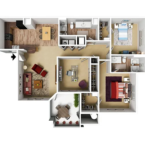 Floor plan 3 Bedroom 2 Bath