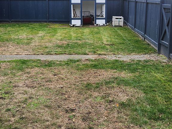 Front yard with small shed