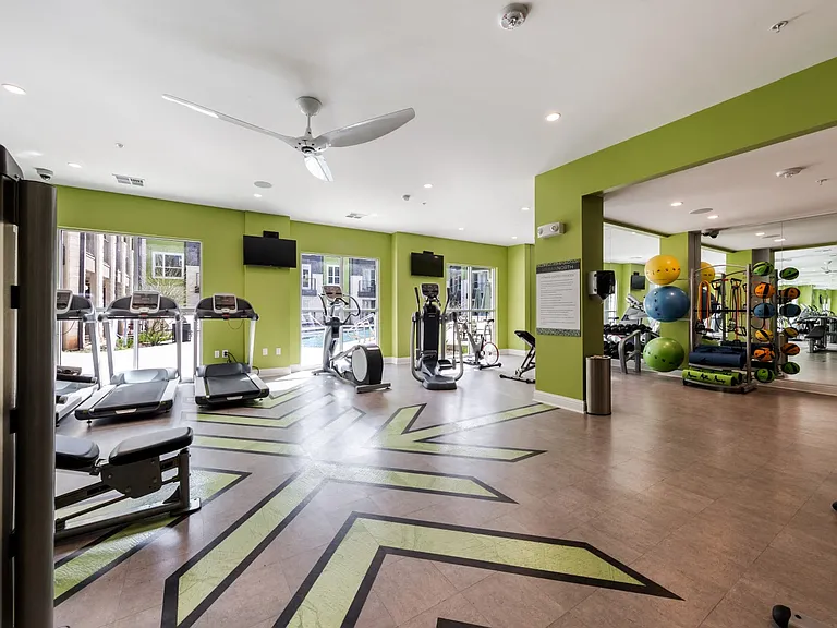 Fitness center with cardio machines, weight machines and free weights