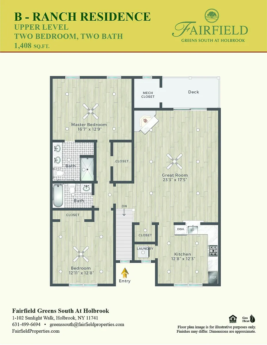 Floor plan B Two Bedroom Upper Ranch With Fireplace