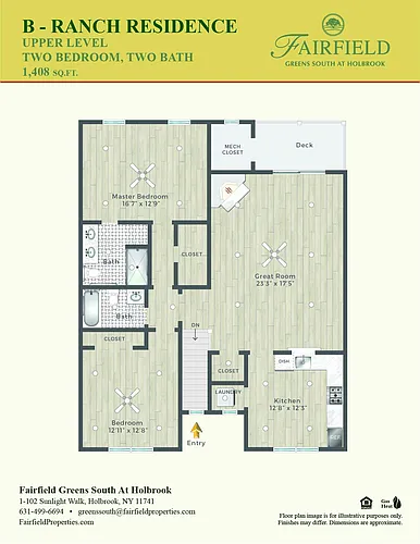 Floor plan B Two Bedroom Upper Ranch With Fireplace