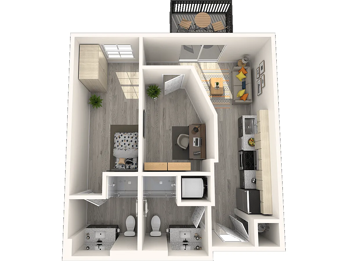 Floor plan C1 - 1 Bedroom 2 Bath + Den