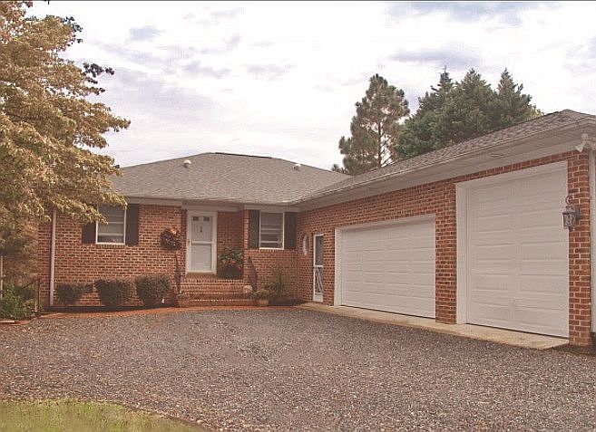Front view, 3.5 car garage