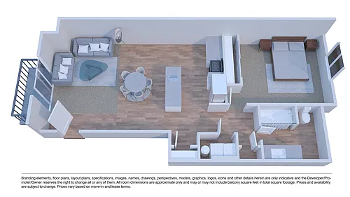Floor plan 1 BD, 1 BTH B