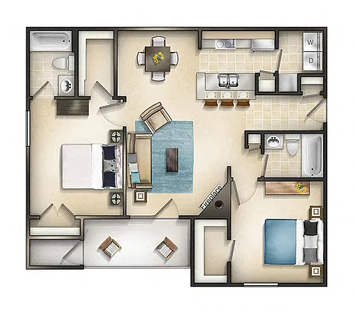 Floor plan 2 Bedroom 2 Bath with Patio or Balcony Greenwich