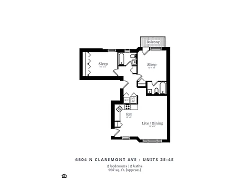 Floor plan 2 Bedroom | 2 Bath (C4)