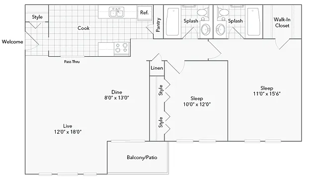 Floor plan Des Plaines South - 2x2