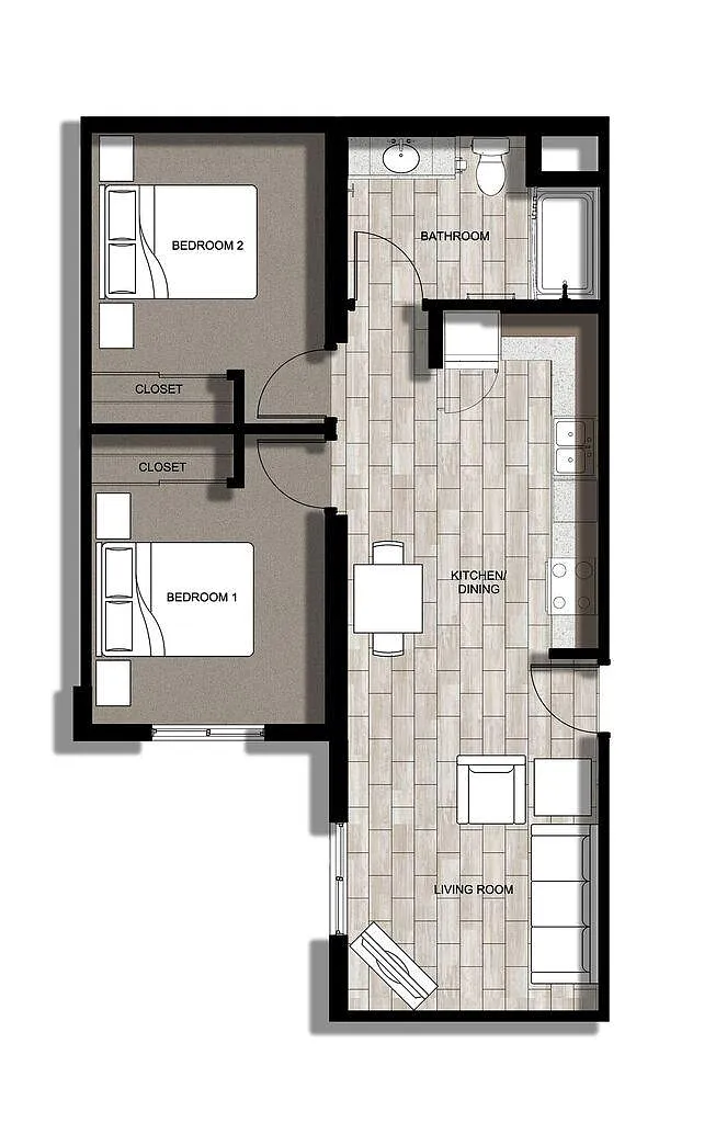 Floor plan 2 Bedroom 1 Bath C