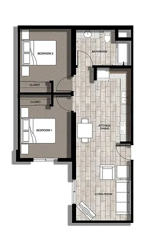 Floor plan 2 Bedroom 1 Bath C