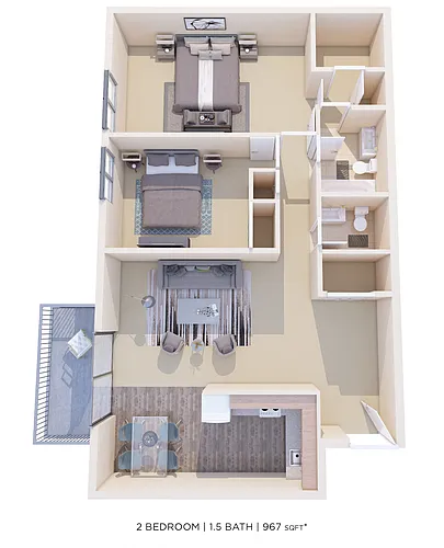 Floor plan Two Bedroom 1.5 Bath - 967 sqft
