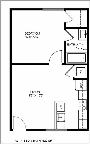 Floor plan 1 Bedroom 1 Bathroom