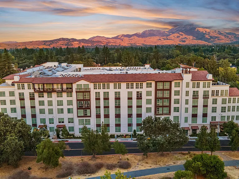 Twilight exterior photo of the building