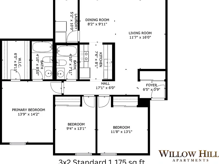 3x2 Standard l 1,175 sq ft l Willow Hill 3x2 Standard l 1,175 sq ft l Willow Hill