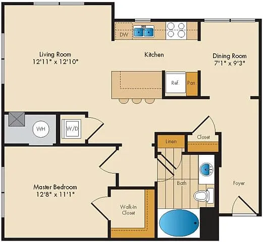 Floor plan 1 Bed 1 Bath-A3