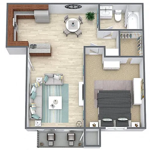 Floor plan A1: 1 Bed 1 Bath