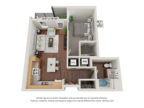 Floor plan One Bedroom - 1D