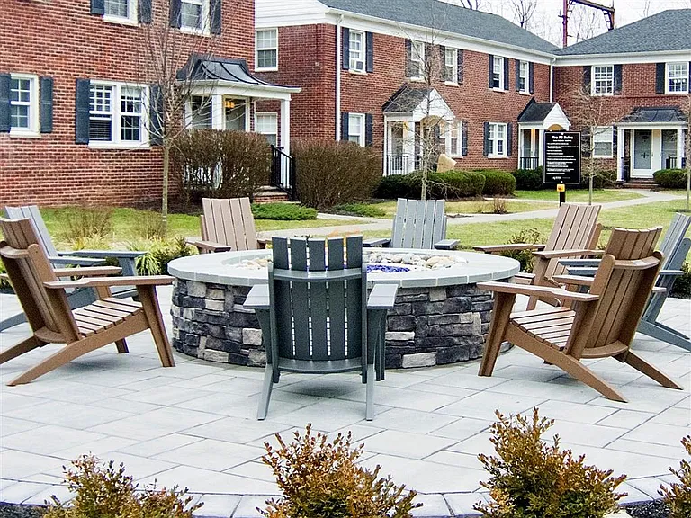 Convenient outdoor fire pit and kitchen area