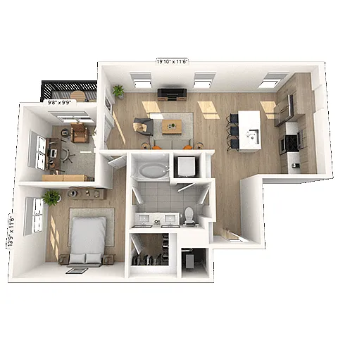 Floor plan AC 1x1 957 SF