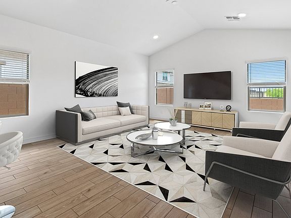 Great room with vaulted ceiling