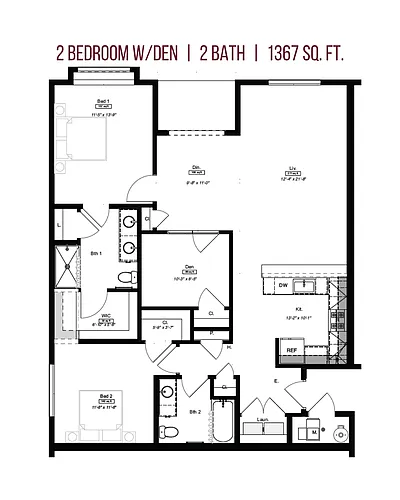 Floor plan 2 Bedroom w/ Den
