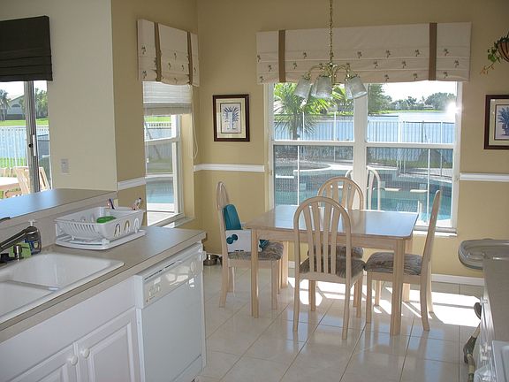 Kitchen and breakfast area have a view