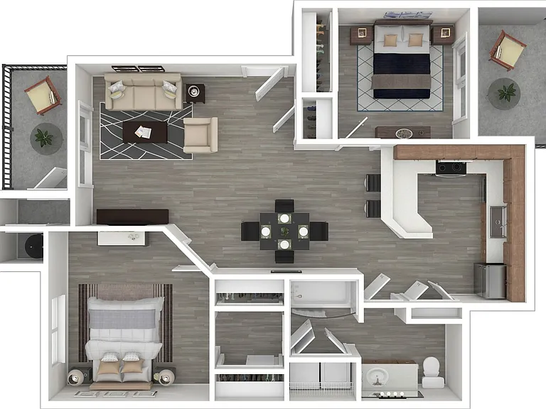 2 BD / 1 BA, 818-833 SF