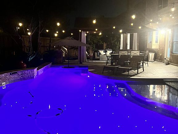 NIghttime view of the pool