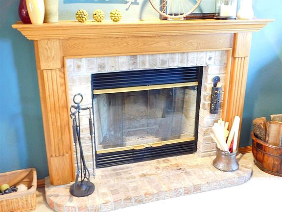 A wood burning fireplace