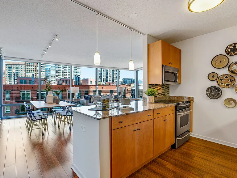 Stainless steel appliances, with granite counter tops
