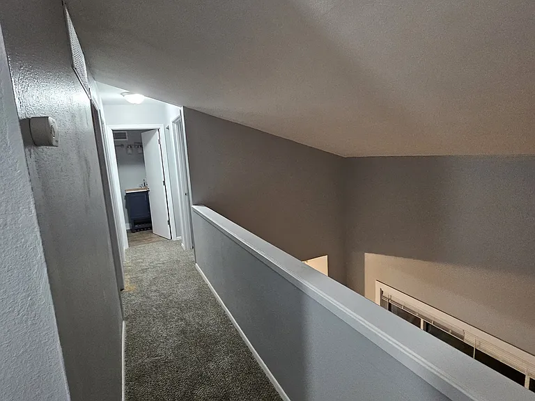 The carpet was removed in the hallway, hardwoods are solid but damaged.