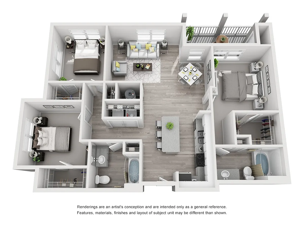 Floor plan 3BR 2BA (C2 - 1486 SF)