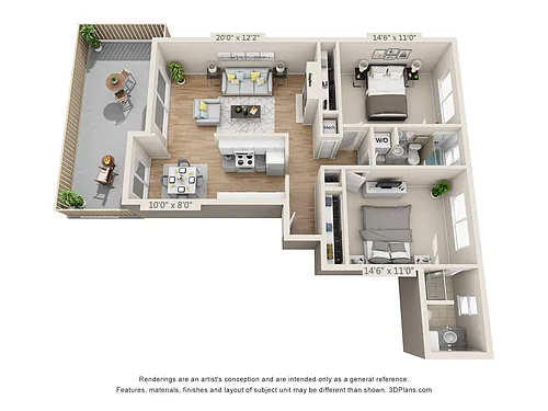 Floor plan Two Bedroom-Two Bathroom E