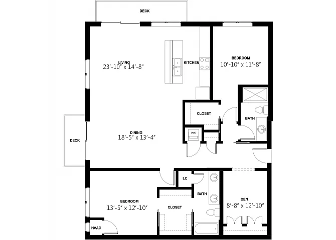 Floor plan Penthouse 2 Bedroom with Den 15