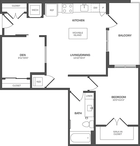 Floor plan Jr 2 Bed/1 Bath-B01