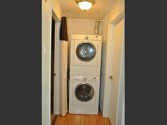 Staked washer and dryer unit.