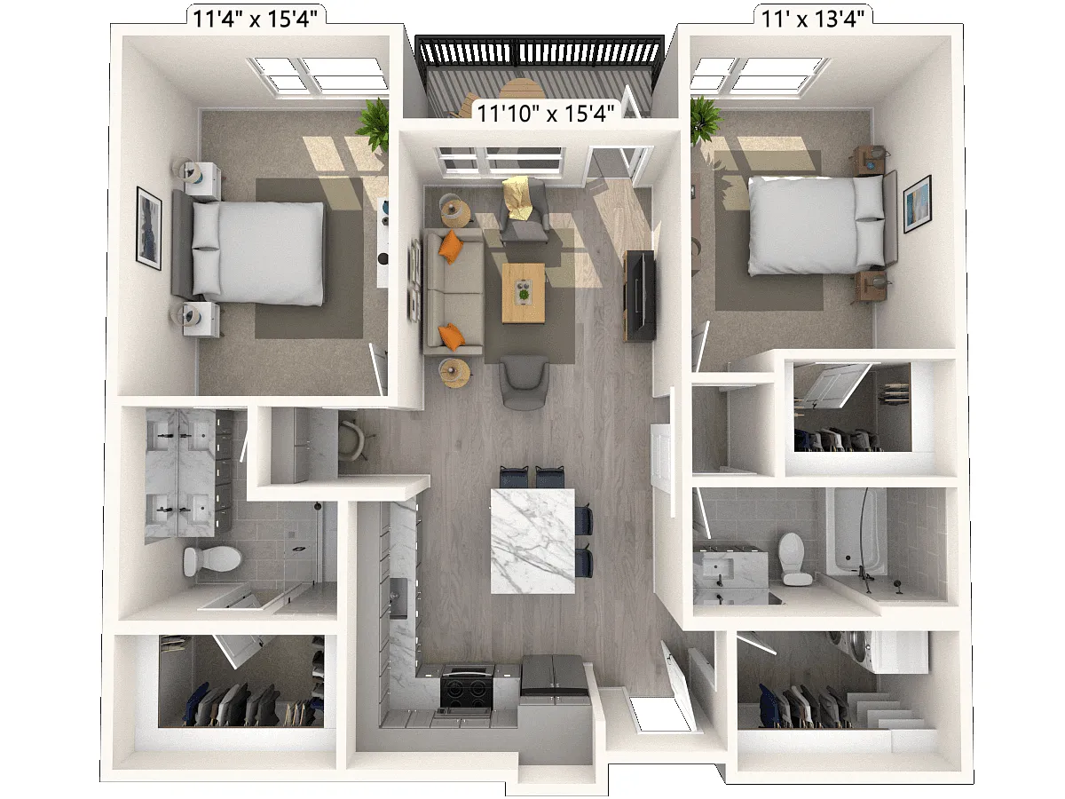 Floor plan B2.2 2x2 1103 SF