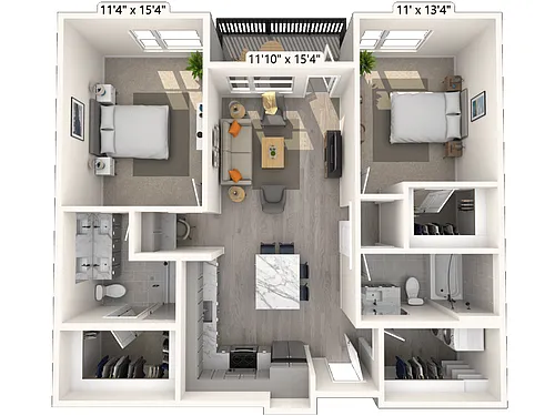 Floor plan B2.2 2x2 1103 SF