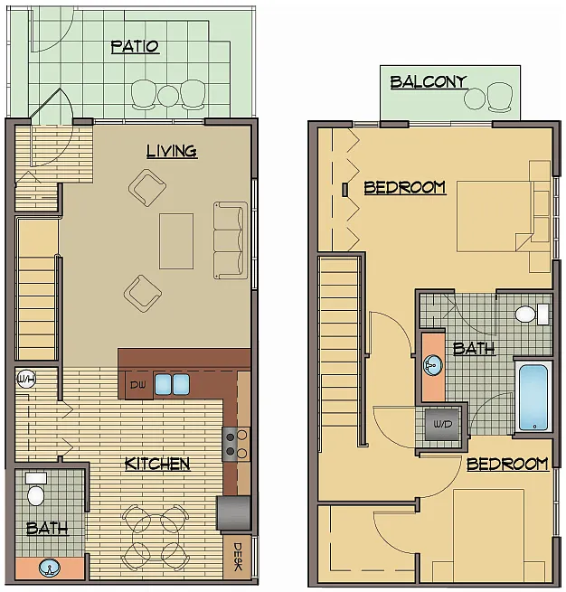 Floor plan 2BD, 1BTH TH A