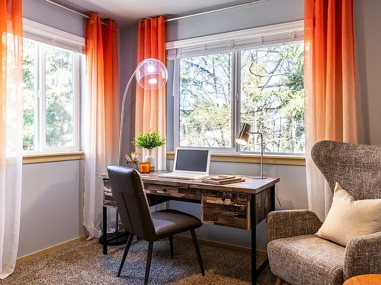 Beautiful Bright Bedroom with Desk