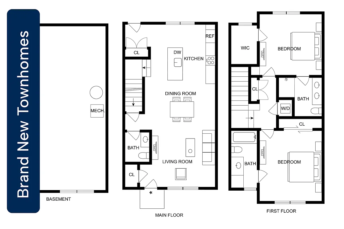 Floor plan 2BD x 2.5BA Brand New Townhome